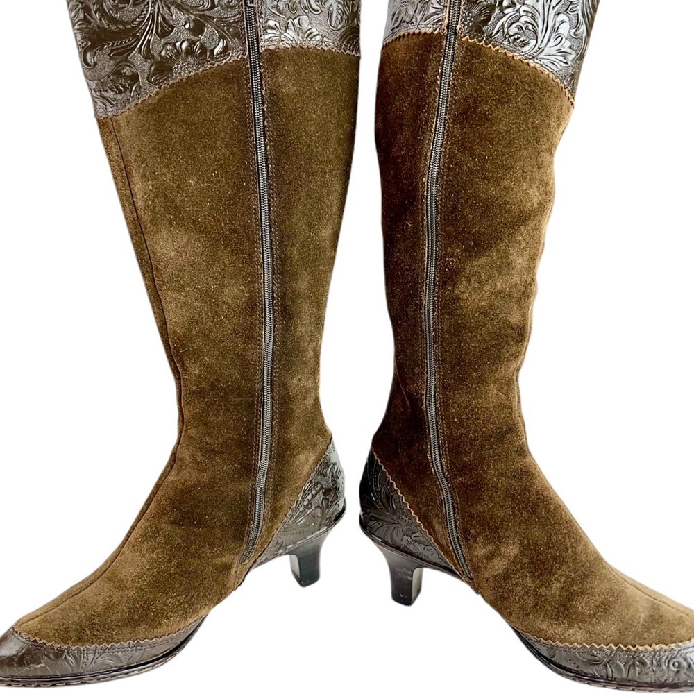 SOFFT Suede & Leather tooled knee high Victorian, Steampunk boots size 6W